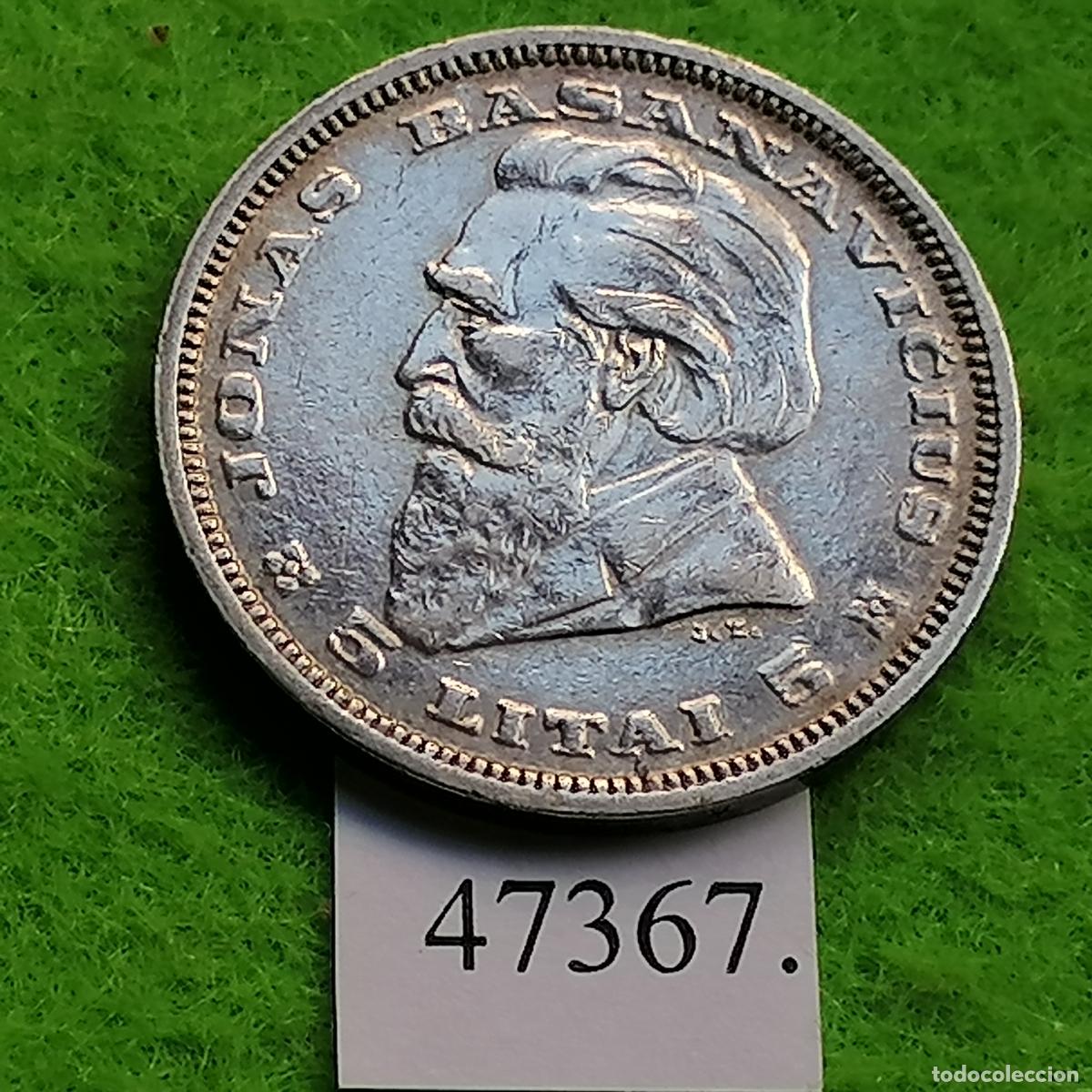 Monedas antiguas de Europa: Lituania 5 litas plata 1936, Jonas Basanavičius, caballero Vytis