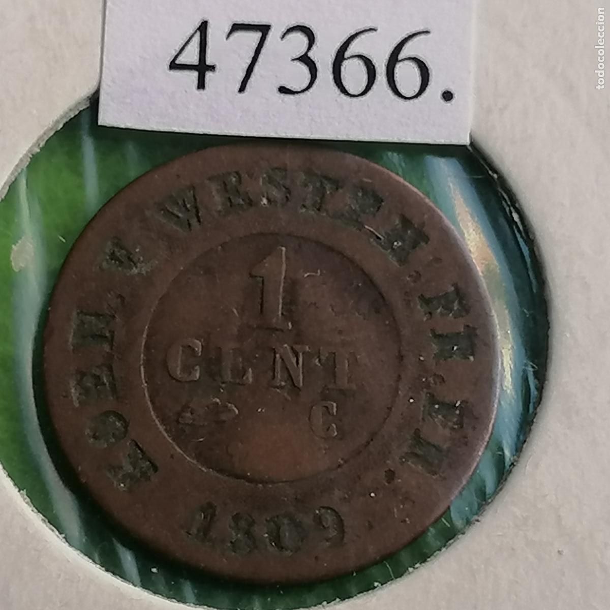 Monedas antiguas de Europa: Westfalia, Estados Alemanes 1 c&eacute;ntimo 1809, ocupaci&oacute;n napole&oacute;nica, Hieronymus Napoleon