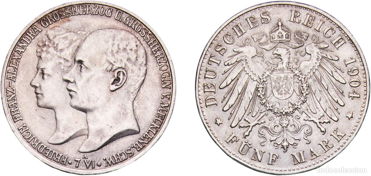 Monedas antiguas de Europa: Germany Grand duchy of Mecklenburg-Schwerin German states 1904 A 5 Mark - Friedrich Franz IV (Weddi