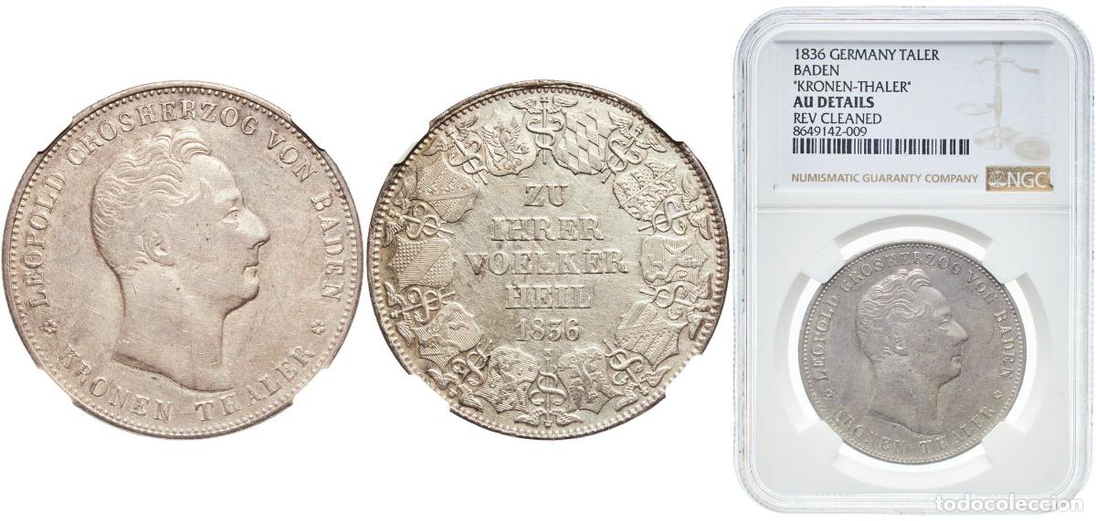 Monedas antiguas de Europa: Germany Grand Duchy of Baden German states 1836 1 Kronenthaler - Leopold I (Customs union) Silver (