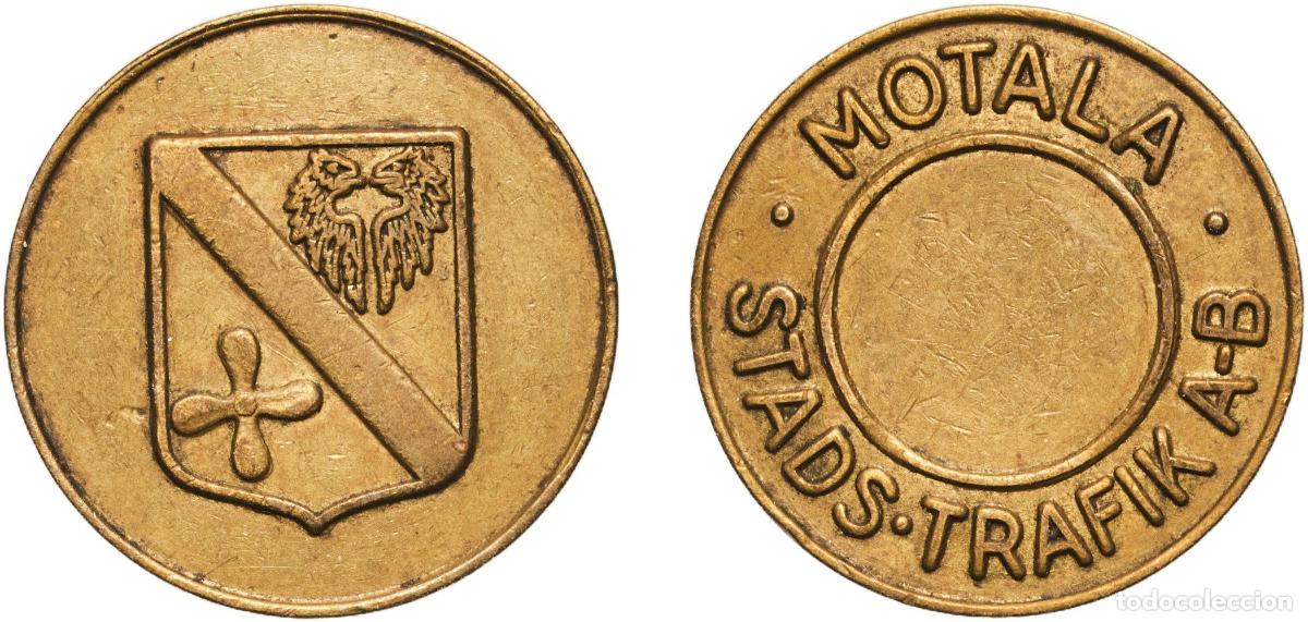 Monedas antiguas de Europa: Sweden Kingdom Bus Token - Motala Stads Trafik A-B Brass 2.57g AU