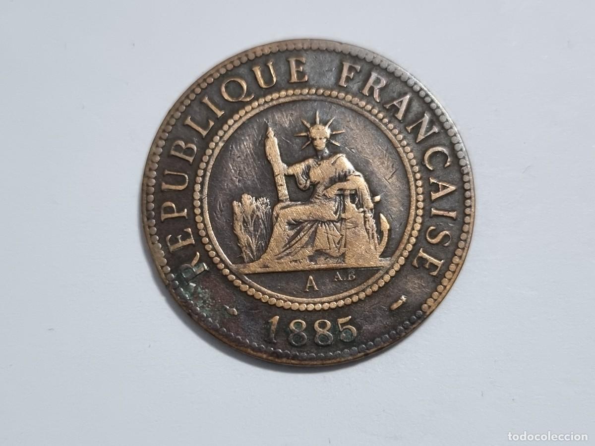 Monedas antiguas de Europa: Antigua Moneda Indochina 1885-A Republica Francesa 1 Cent Francia Coleccionista