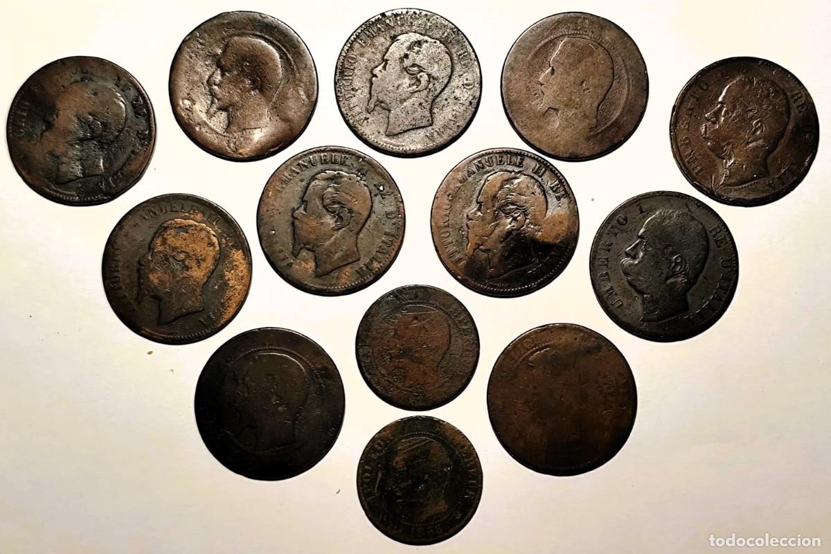 Monedas antiguas de Europa: Italia & Francia &ndash; Lote de 13 monedas &middot; 10 y 5 C&eacute;ntimos &middot; S. XIX &middot; Varios monarcas - Lote 2311