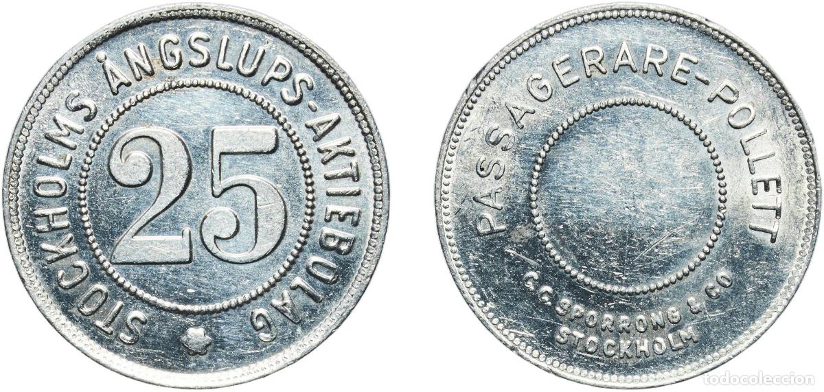 Monedas antiguas de Europa: Sweden Kingdom ND 25 &Ouml;re - Stockholms &Aring;ngslups Aktiebolag Aluminium Sporrong & Co. Mint 1.05g AU T