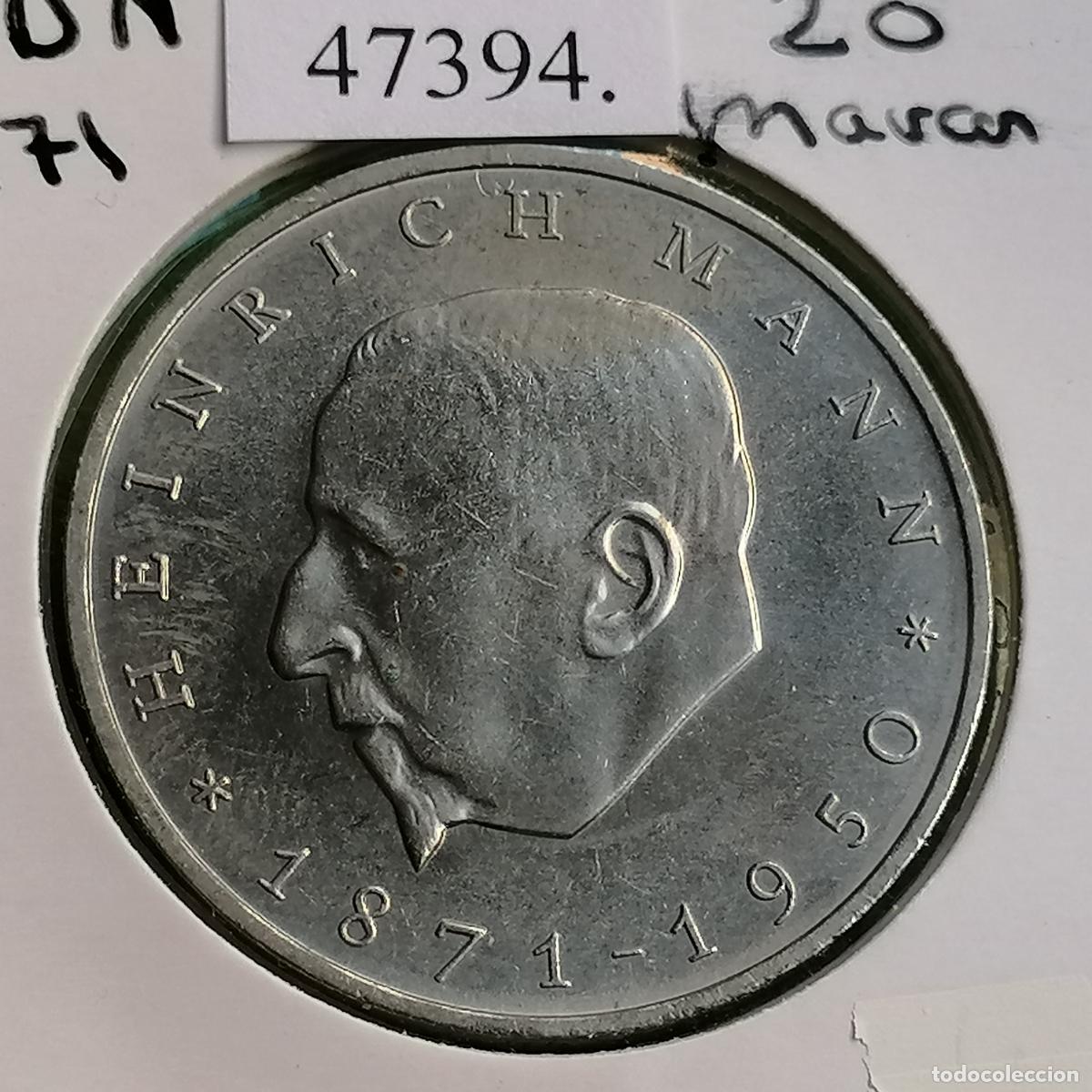 Monedas antiguas de Europa: Alemania comunista, 20 marcos 1971 A, Heinrich Man, RDA, DDR