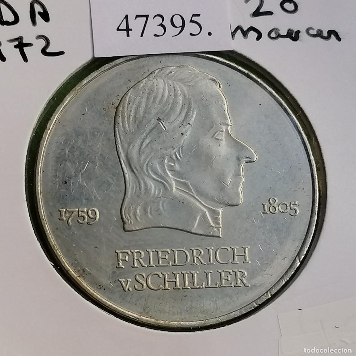 Monedas antiguas de Europa: ALEMANIA COMUNISTA, 20 Marcos, 1972 A, Friedrich Schiller, DDR, RDA