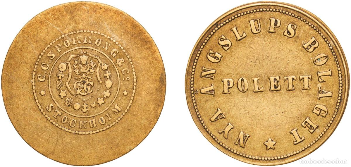 Monedas antiguas de Europa: Sweden Kingdom ND Transport Token - Nya Angslups Bolaget (5-pointed star) Brass Sporrong & Co. Mint