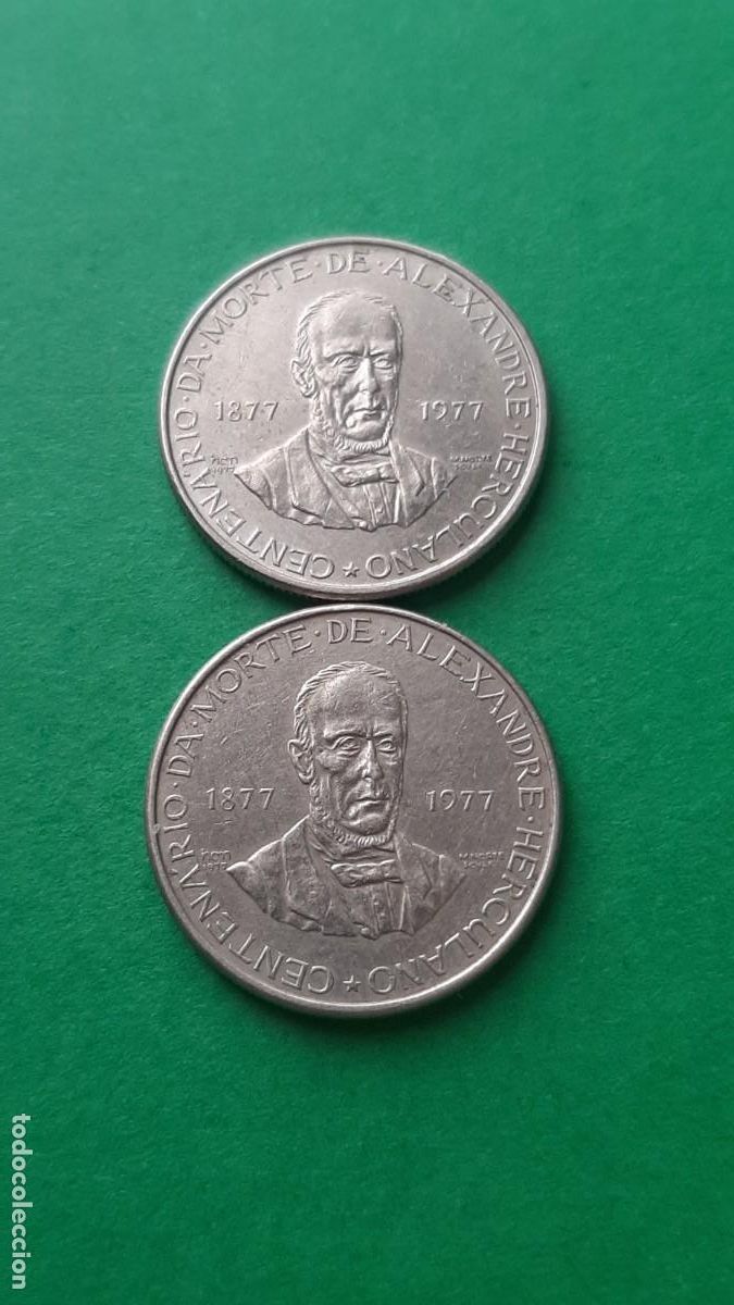 Monete antiche di Europa: (PORTUGAL)(1977)(CUPRONIQUEL) LOTE DE 2 MONEDAS DE 2,5 ESCUDOS CONMEMORATIVOS ALEXANDRE HERCULANO