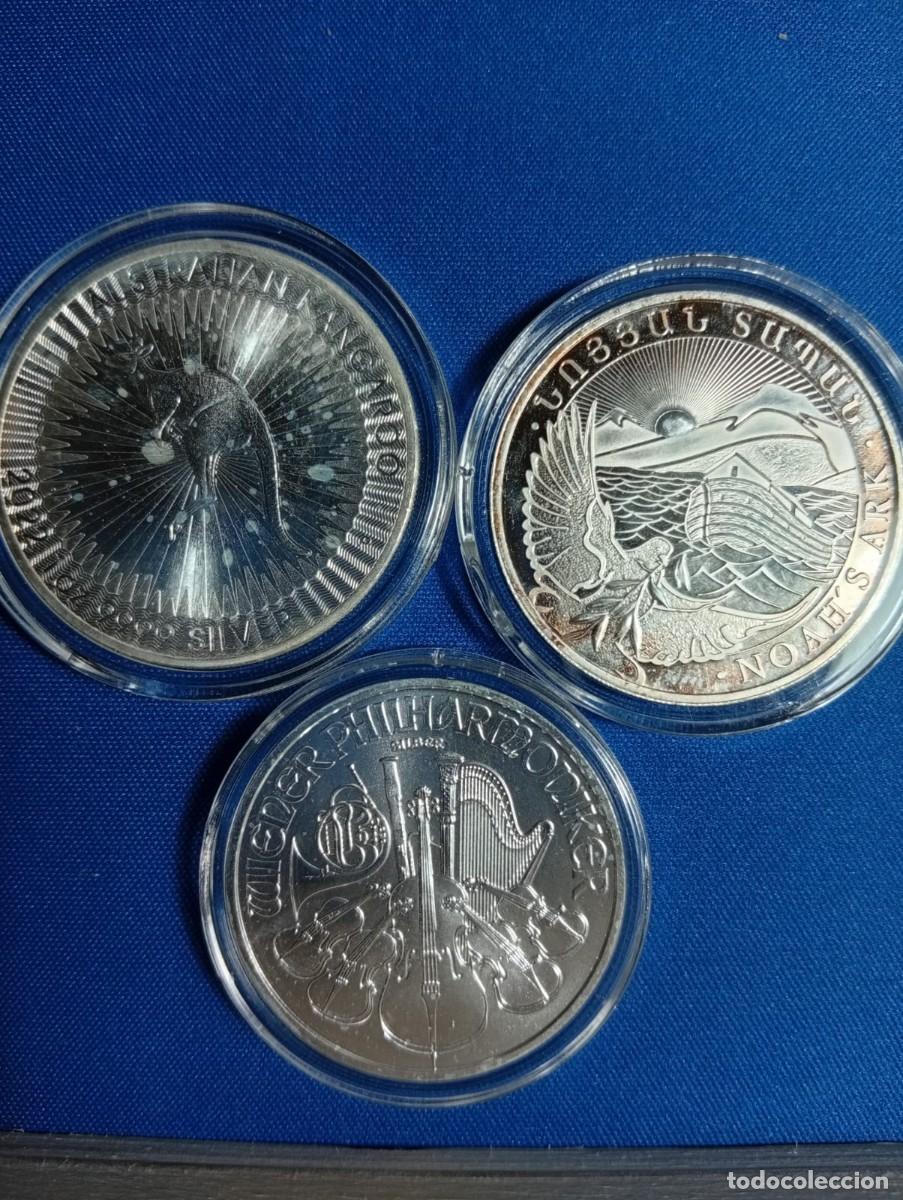 Monedas antiguas de Europa: 3 onzas de plata 999 Filarm&oacute;nica, Arca de No&eacute;, Canguro.
