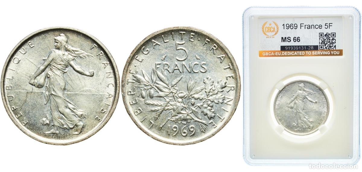 Monedas antiguas de Europa: France Fifth Republic 1969 5 Francs Silver (.835) Paris Mint (504050) 12g GBCA MS Franc 2014 340/13