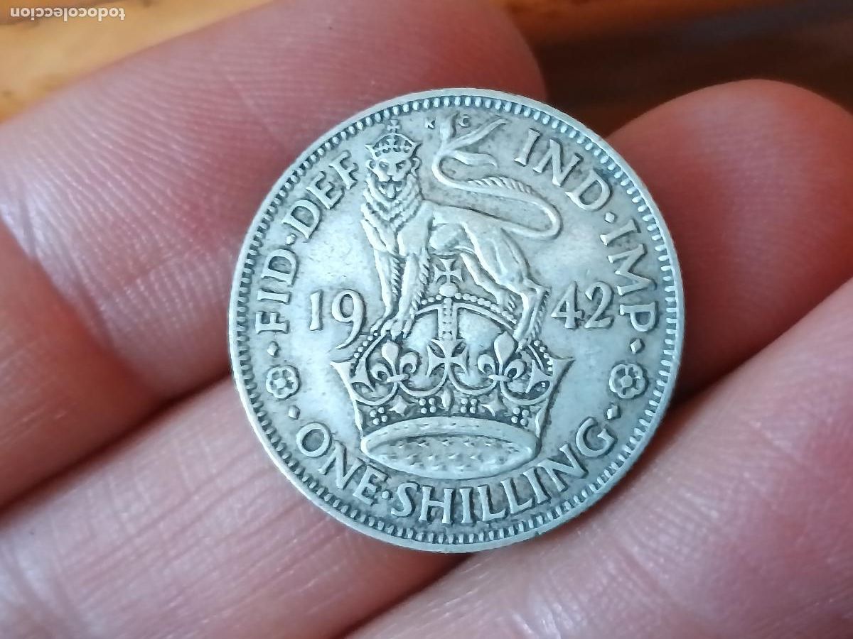 Monedas antiguas de Europa: Reino Unido. Shilling de plata de 1942