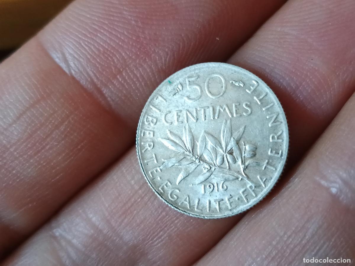 Monedas antiguas de Europa: Francia. 50 centimes de plata de 1916 brillo original