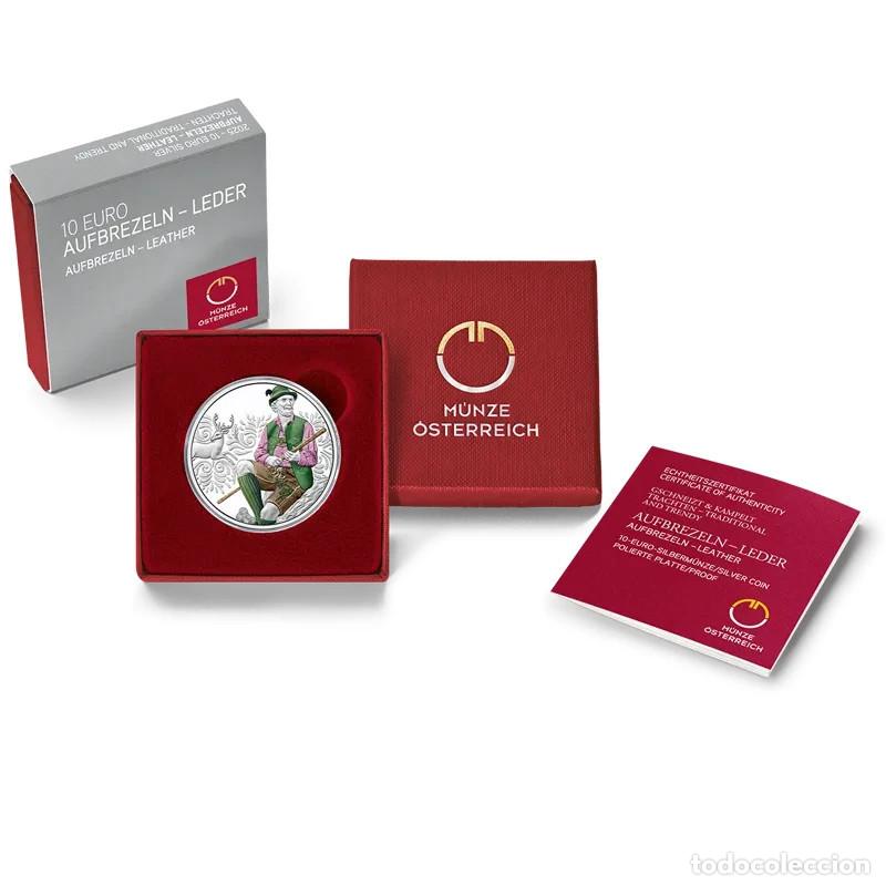 Monedas antiguas de Europa: AUSTRIA 10 euro plata 2025 color AUFBREZELN LEDER Pantalon de Cuero LEDERHOSE