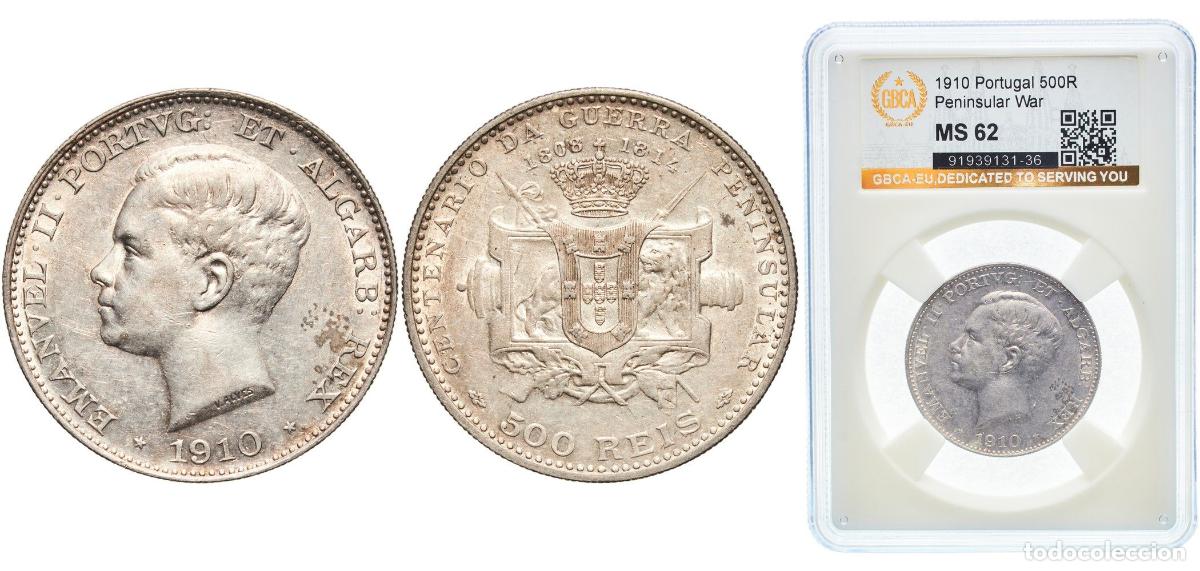 Monedas antiguas de Europa: Portugal Kingdom 1910 500 R&eacute;is - Manuel II (Peninsular War) Silver (.835) Lisbon Mint (200000) 12.6
