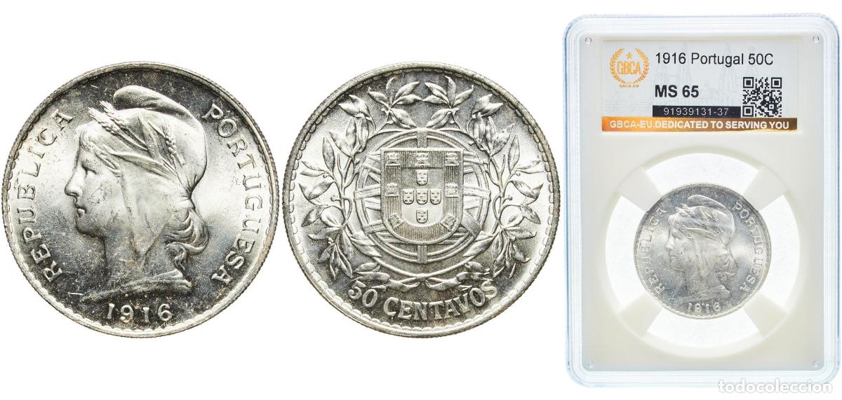 Monedas antiguas de Europa: Portugal First Republic 1916 50 Centavos Silver (.835) Lisbon Mint (5080000) 12.5g GBCA MS KM 561