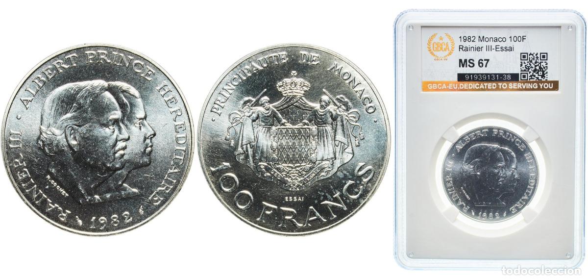 Monedas antiguas de Europa: Monaco Principalty 1982 100 Francs - Rainier III (Heir Apparent Prince Albert - Essai) Silver (.900