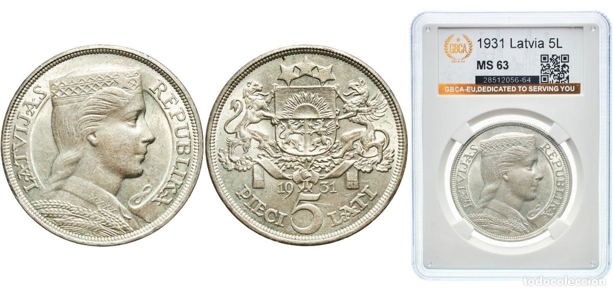Monedas antiguas de Europa: Latvia Republic 1931 5 Lati Silver (.835) Royal Mint (Tower Hill) (2000000) 25g GBCA MS KM 9 Sch&ouml;n