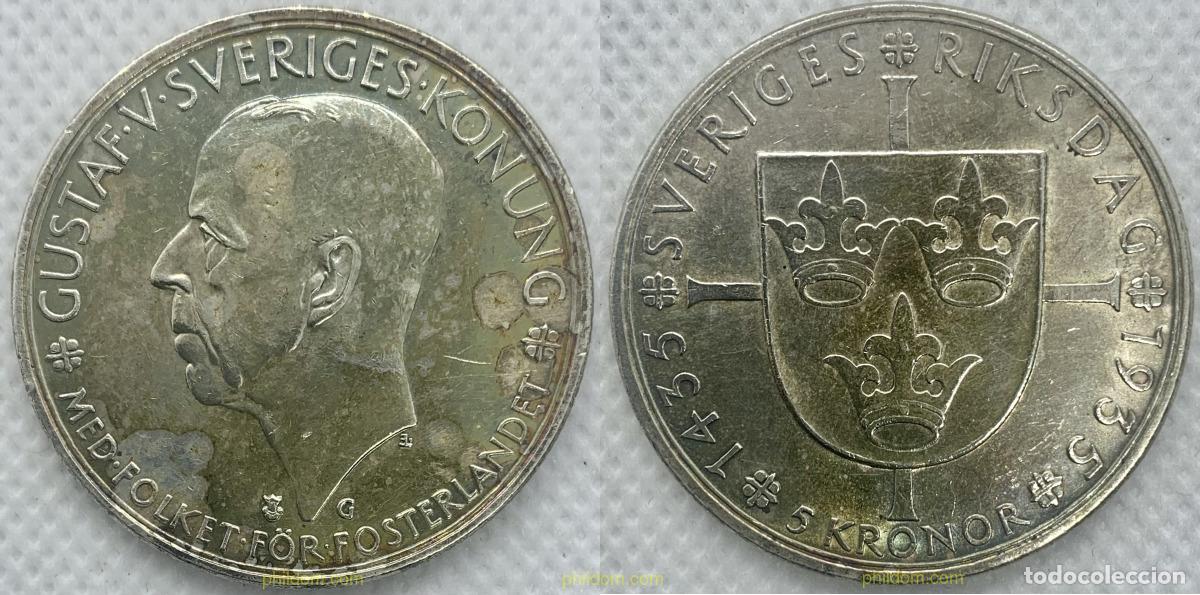 Monnaies anciennes de Europe: 2339 SUECIA 1935 SWEDEN 5 KRONOR 1935 SUECIA