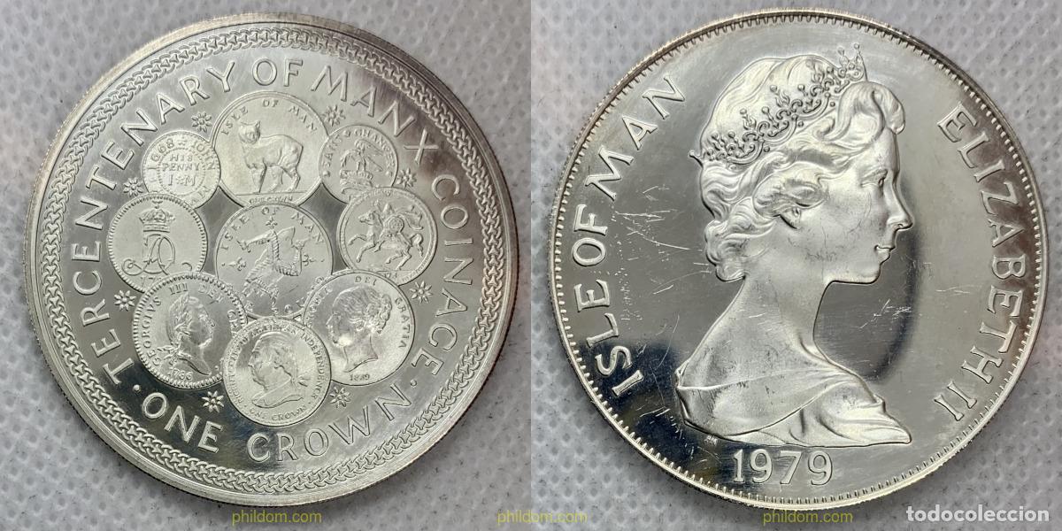 Monedas antiguas de Europa: 2623 MAN 1979 MAN 300 ANIVERSARIO 1 CROWN 1979 SILVER PLATA