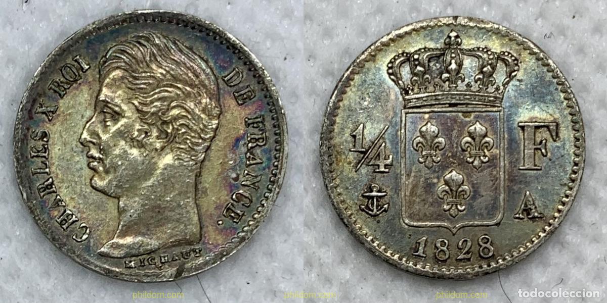 Moedas antigas da Europa: 2430 FRANCIA 1828 FRANCE CHARLES X 1/4 FRANC 1828