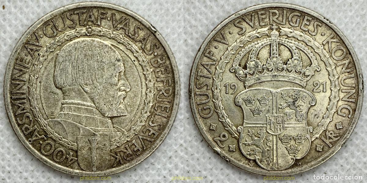 Monedas antiguas de Europa: 2701 SUECIA 1921 SVERIGE SWEDEN 2 KRONOR 1921