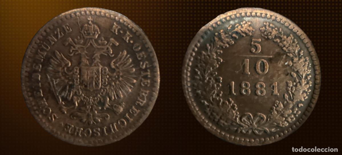 Monedas antiguas de Europa: AUSTRIA &ndash; 5/10 KREUZER 1881