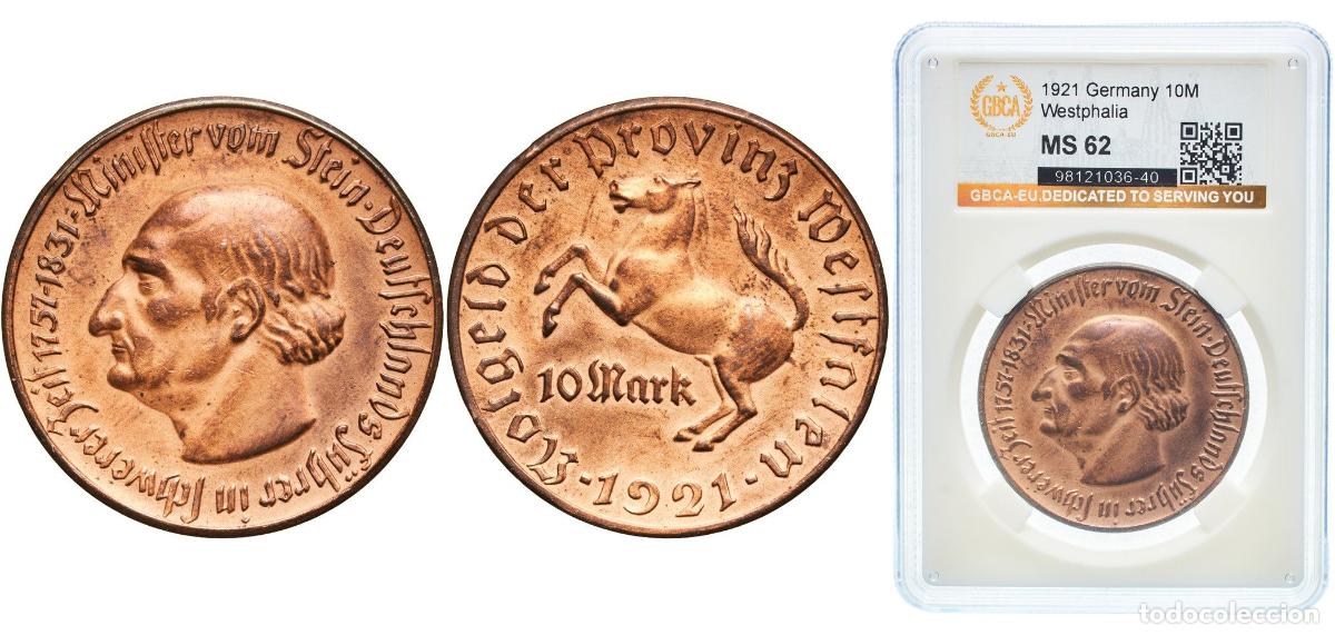 Monedas antiguas de Europa: Germany Prussian province of Westphalia Weimar Republic 1921 10 Mark - Westfalen (Freiherr vom Stei