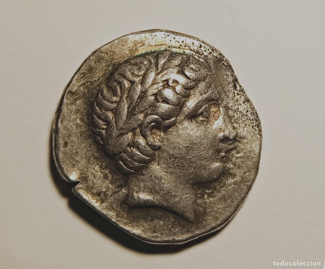 Monedas antiguas de Europa: &rdquo;TETRADRACMA PLATA PATRAOS PEONIA GRECIA ANTIGUA 335-315 AC VF APOLO JINETE&rdquo;