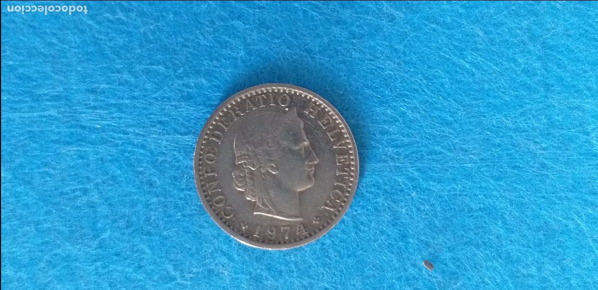 Monedas antiguas de Europa: Moneda de SUIZA. HELVETIA. 20 VEINTE CENTIMOS RAPPEN. A&ntilde;o 1974. CIRCULADA