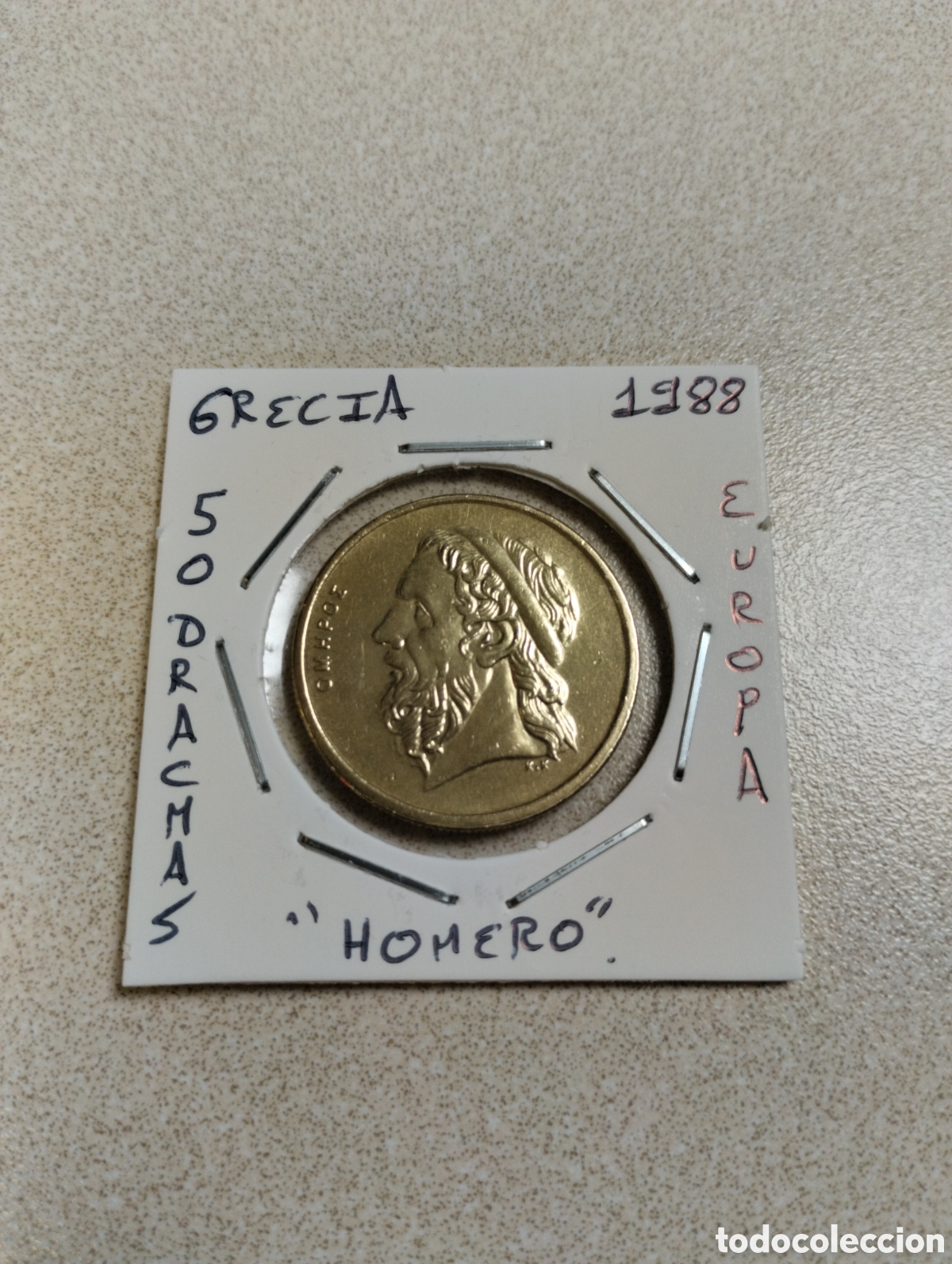 Monedas antiguas de Europa: Moneda 50 dracmas Grecia a&ntilde;o 1988 mbc encartonada