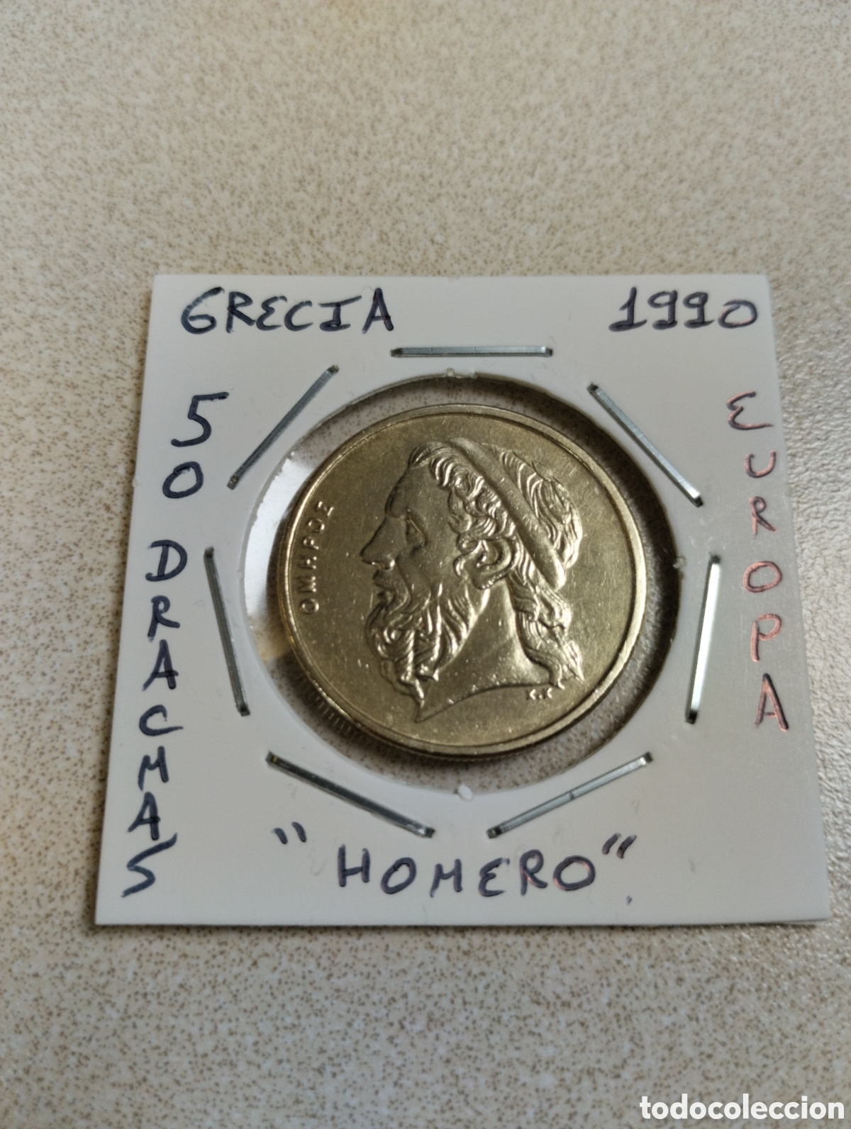 Monedas antiguas de Europa: Moneda 50 dracmas Grecia a&ntilde;o 1990 mbc encartonada