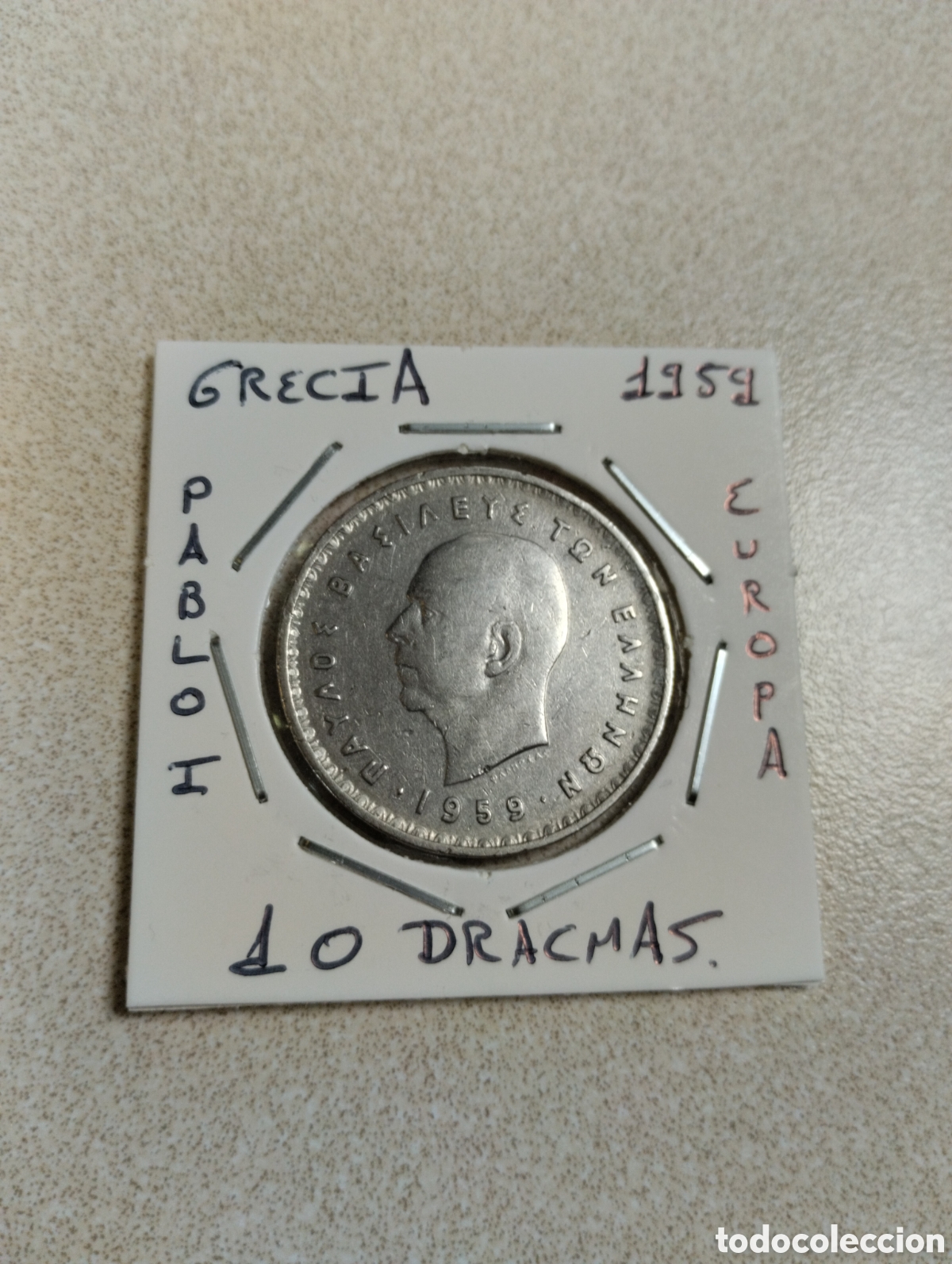 Monedas antiguas de Europa: Moneda de 10 dracmas Grecia a&ntilde;o 1959 Pablo I mbc encartonada