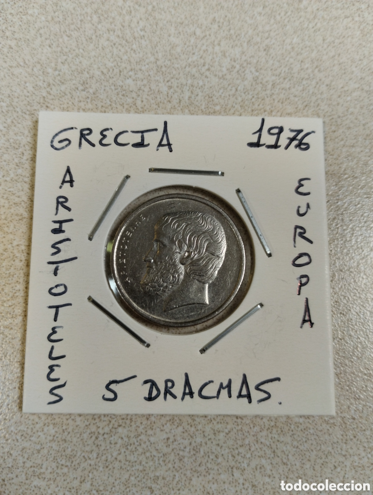 Monedas antiguas de Europa: Moneda 5 dracmas Grecia a&ntilde;o 1976 mbc encartonada