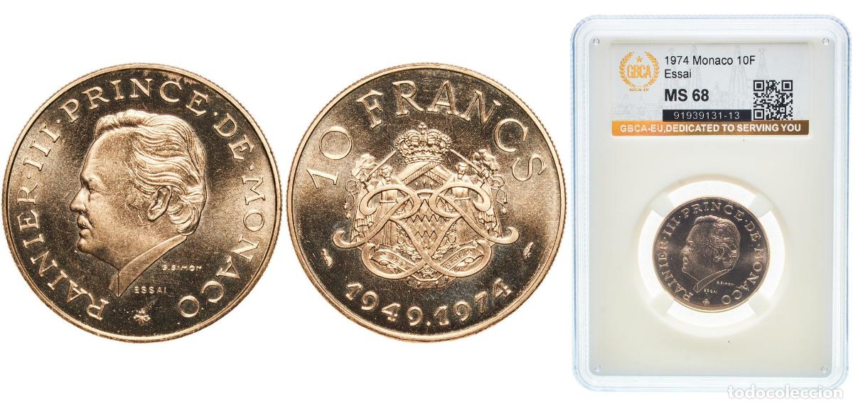 Monedas antiguas de Europa: Monaco Principalty 1974 10 Francs (Essai) Aluminium-nickel bronze Paris Mint (1500) 19.5g GBCA MS