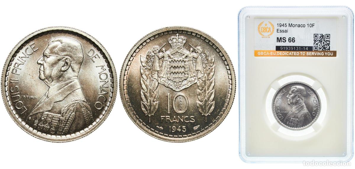 Monedas antiguas de Europa: Monaco Principalty 1945 10 Francs - Louis II (Essai) Copper-nickel Paris Mint (1100) 7g GBCA MS KM