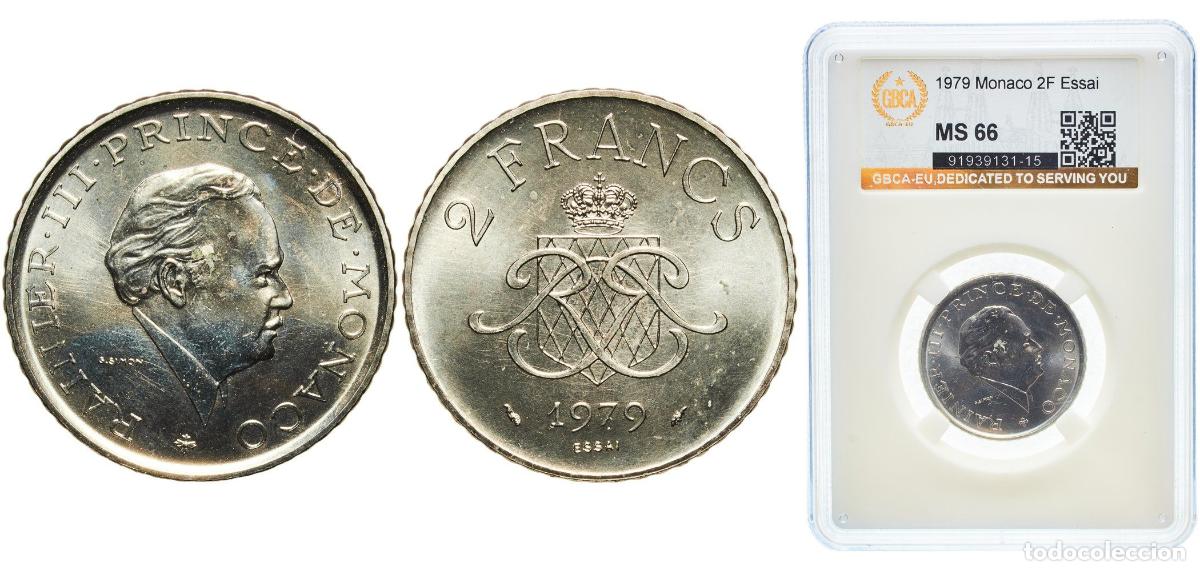 Monedas antiguas de Europa: Monaco Principalty 1979 2 Francs - Rainier III (Essai) Nickel Paris Mint (1900) 7.5g GBCA MS KM E7