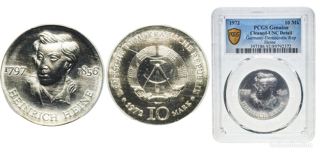 Monedas antiguas de Europa: Germany German Democratic Republic Democratic republic 1972 A 10 Mark (Heinrich Heine) Silver (.625