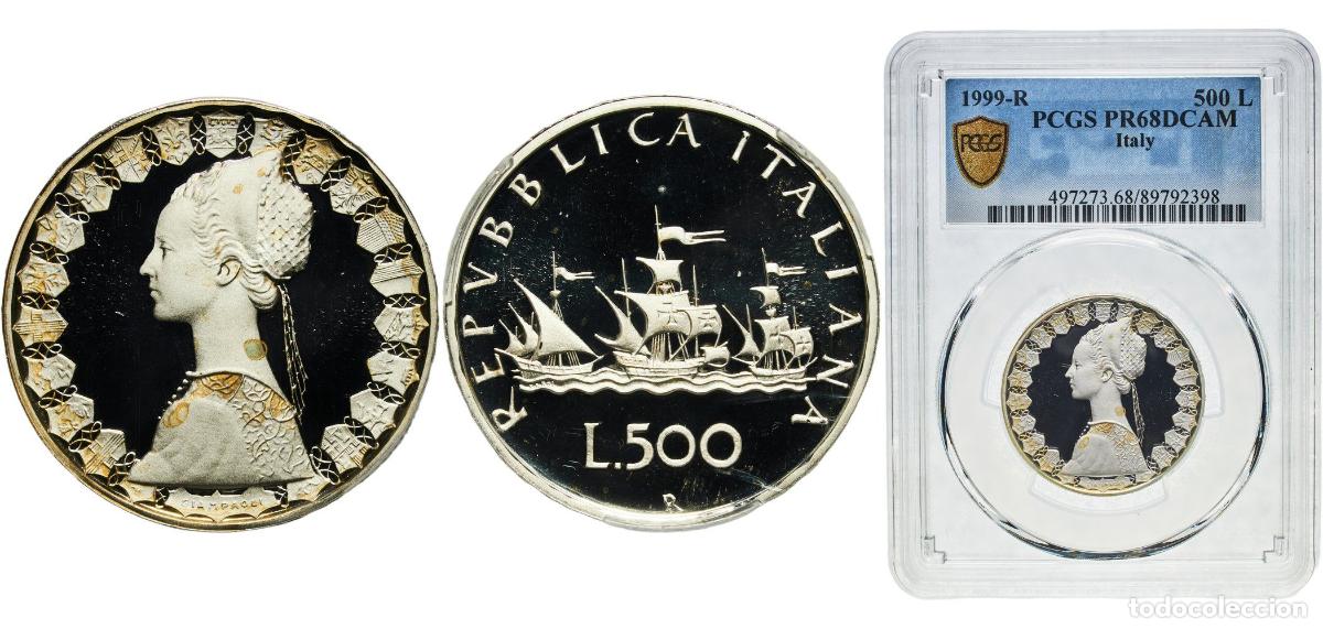 Monedas antiguas de Europa: Italy Republic 1999 R 500 Lire Silver (.835) (Copper .165) Rome Mint (8500) 11g PCGS PR 68 Gigante