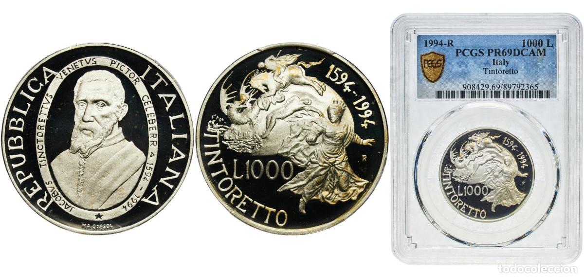 Monedas antiguas de Europa: Italy Republic 1994 R 1000 Lire (Tintoretto) Silver (.835) Rome Mint (8500) 14.6g PCGS PR 69 Top Po