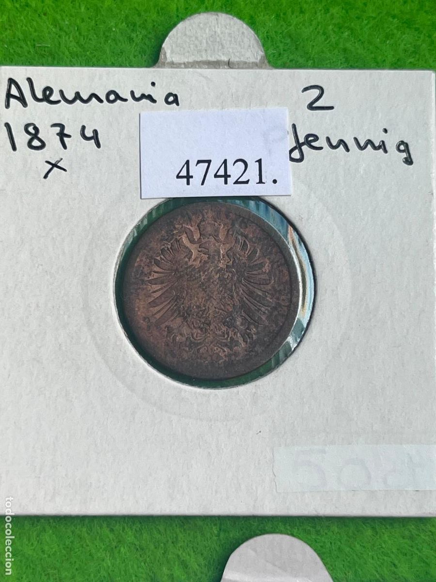 Monedas antiguas de Europa: Alemania 2 pfennig 1874, 2&ordm; Imperio, Segundo Reich