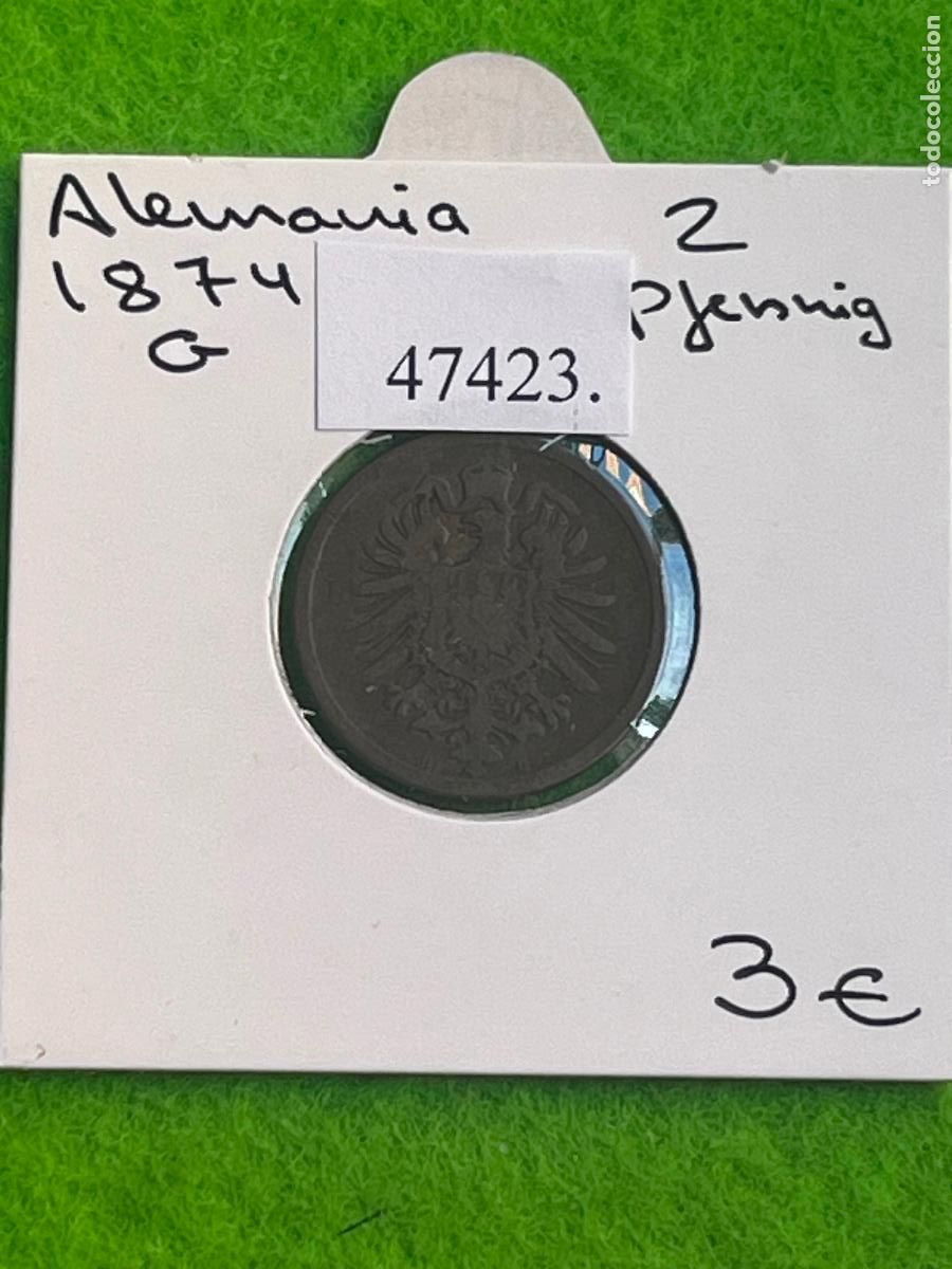 Monedas antiguas de Europa: Alemania 2 pfennig 1874 G, 2&ordm; Imperio, Segundo Reich