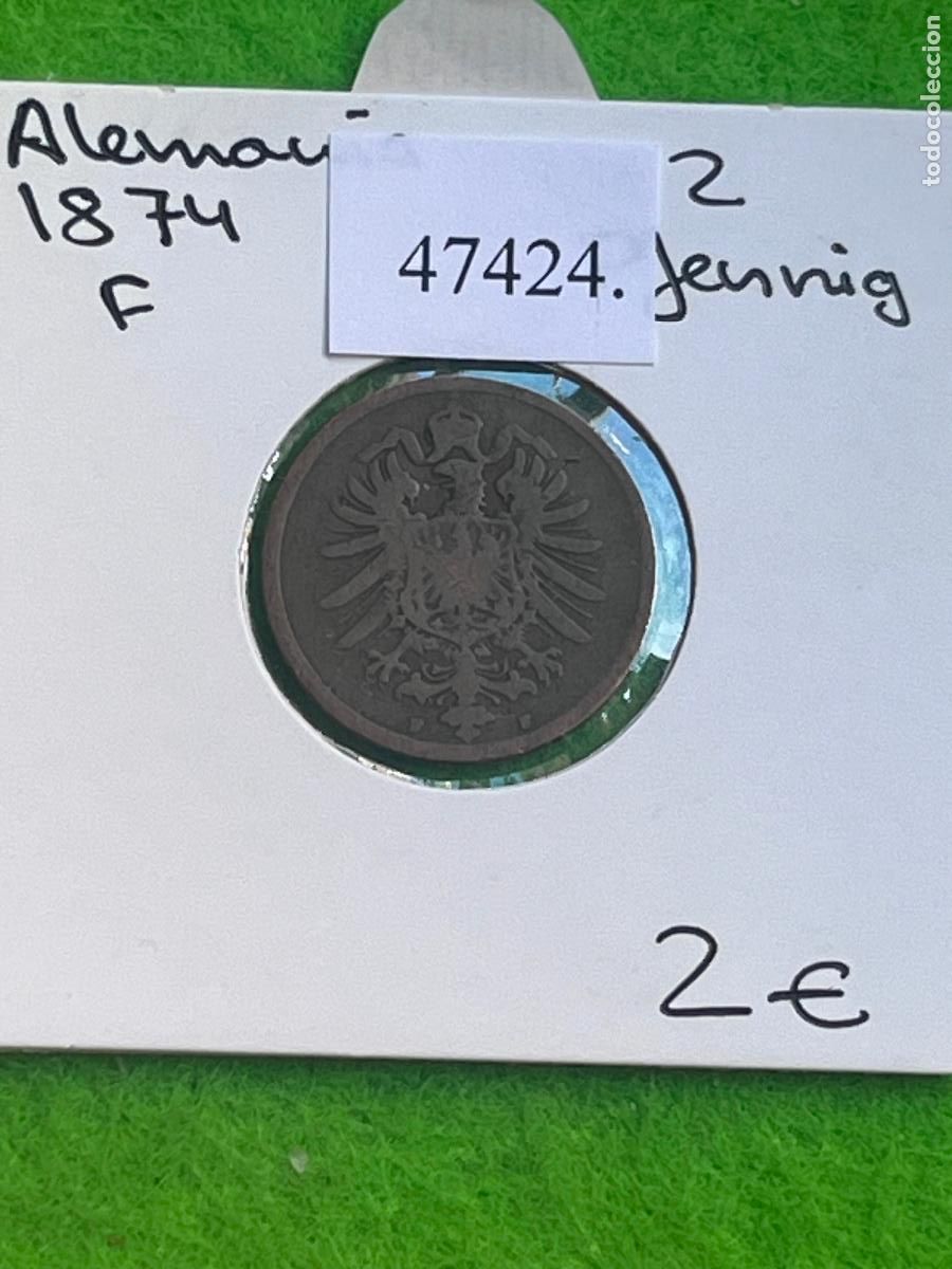 Monedas antiguas de Europa: Alemania 2 pfennig 1874 F, 2&ordm; Imperio, Segundo Reich