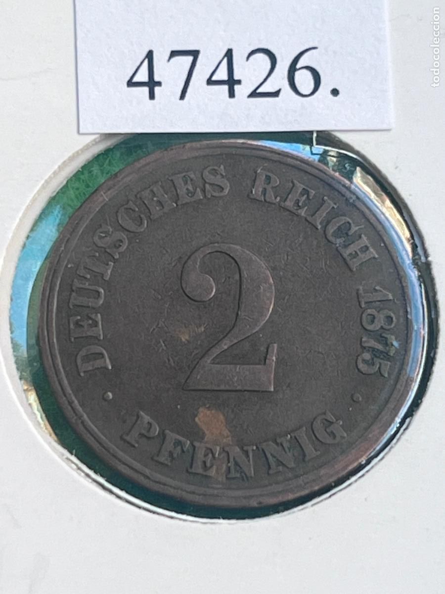 Monedas antiguas de Europa: Alemania 2 pfennig 1875 J, 2&ordm; Imperio, Segundo Reich