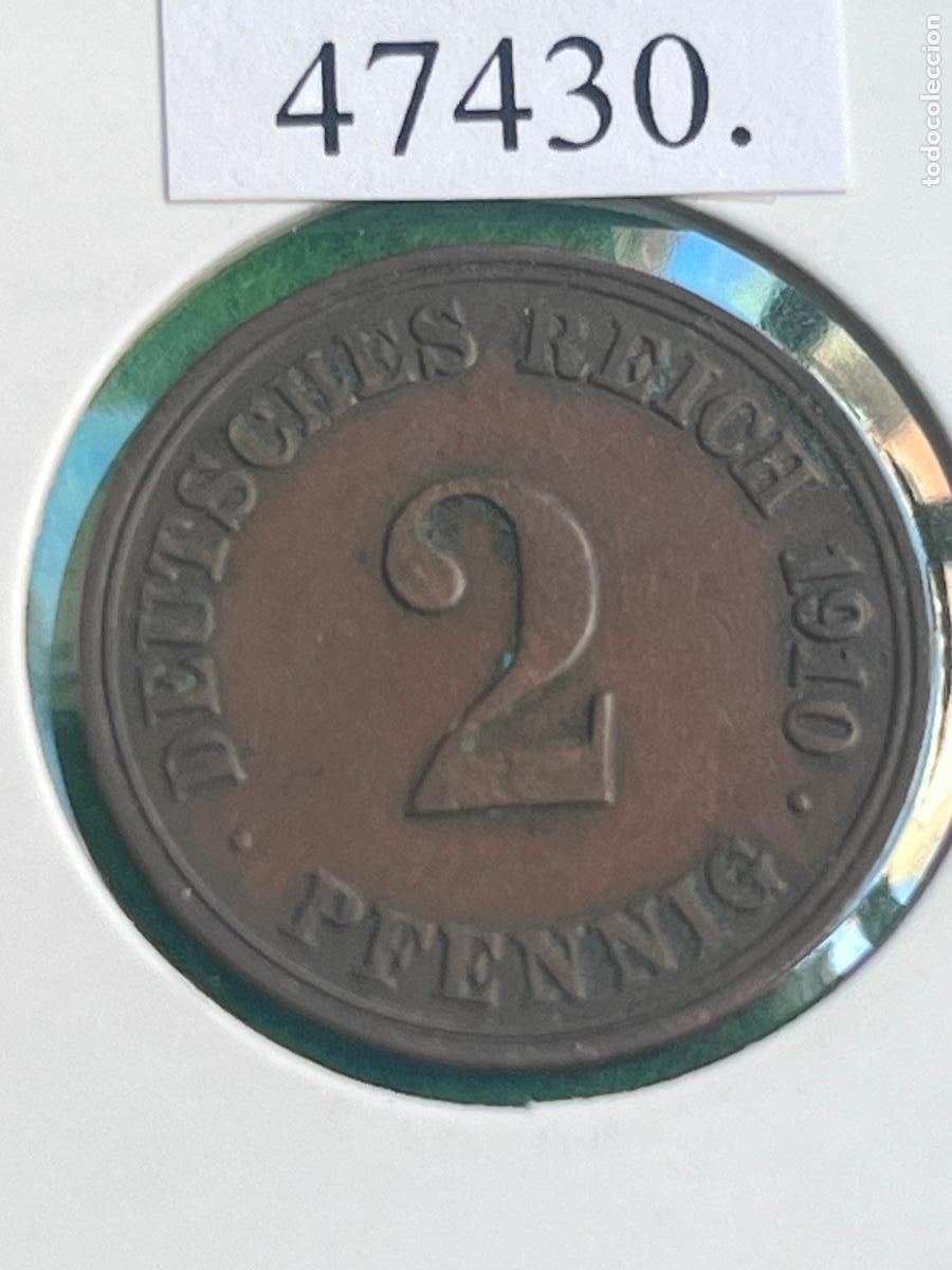 Monedas antiguas de Europa: Alemania 2 pfennig 1910 A, 2&ordm; Imperio, Segundo Reich