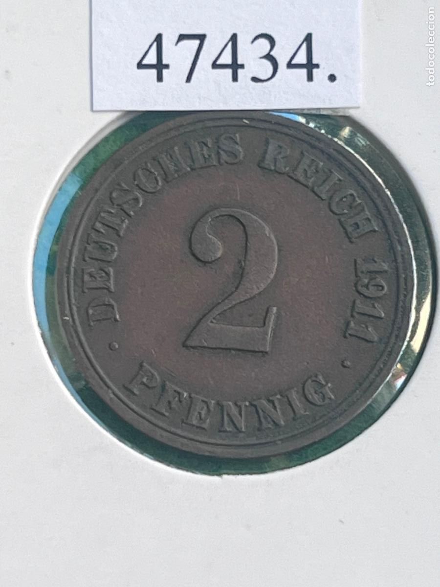 Monedas antiguas de Europa: Alemania 2 pfennig 1911 A, 2&ordm; Imperio, Segundo Reich