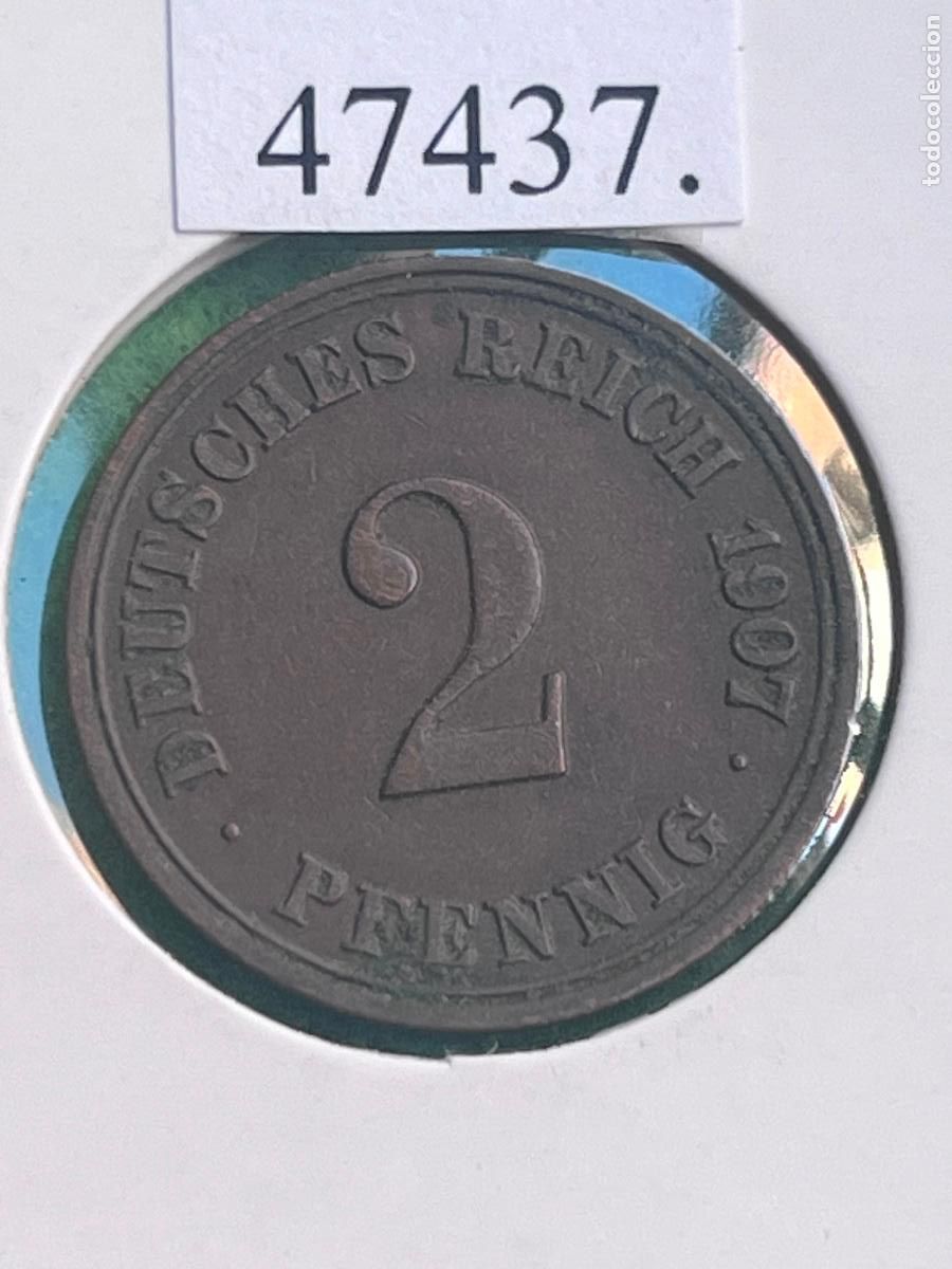 Monedas antiguas de Europa: Alemania 2 pfennig 1907 A, 2&ordm; Imperio, Segundo Reich