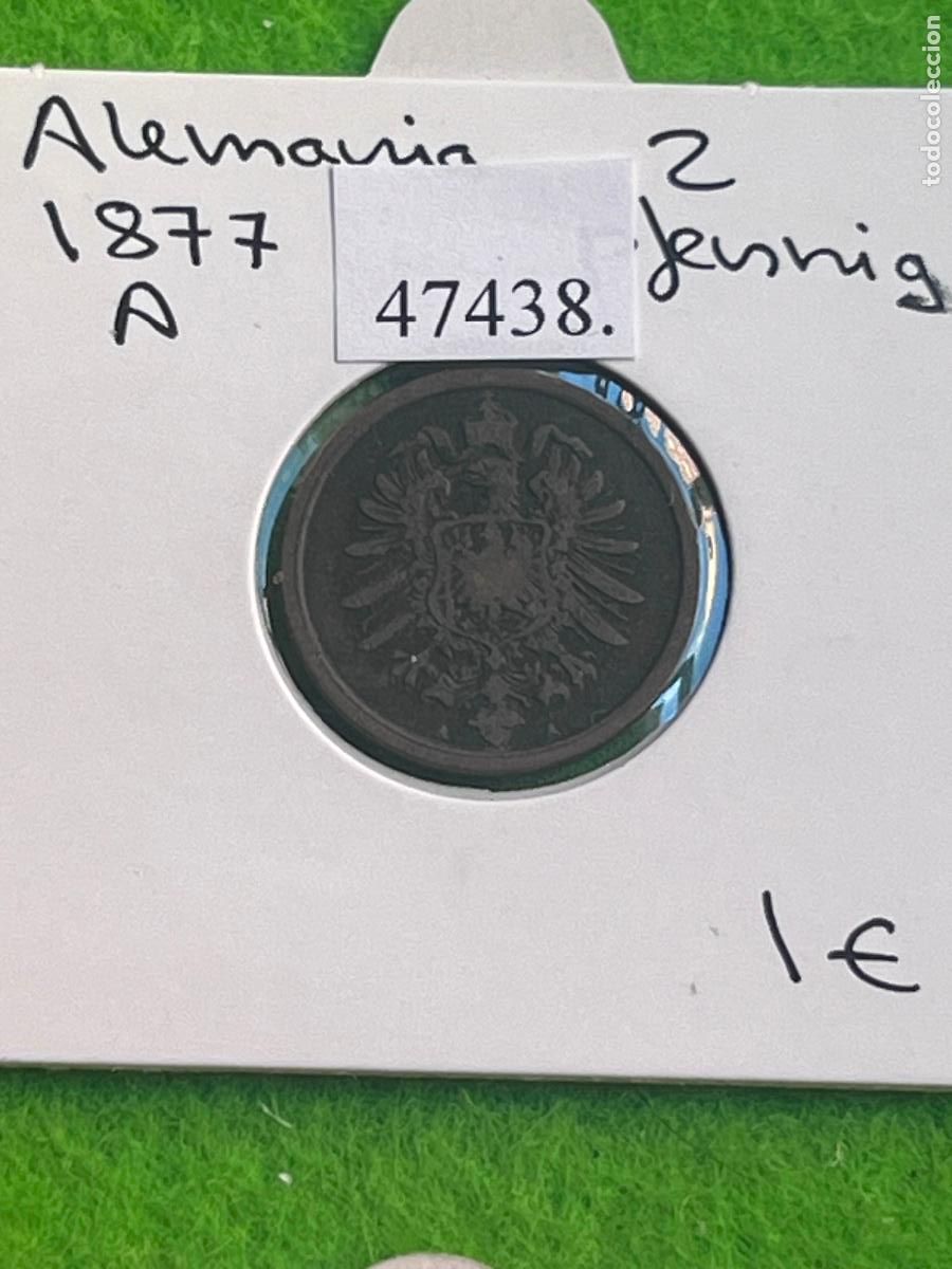 Monedas antiguas de Europa: Alemania 2 pfennig 1877 A, 2&ordm; Imperio, Segundo Reich