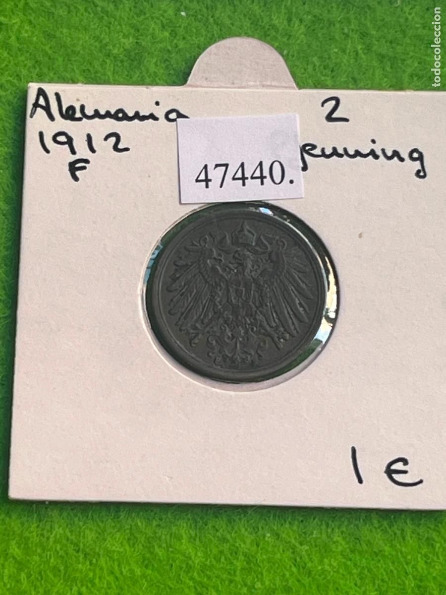 Monedas antiguas de Europa: Alemania 2 pfennig 1912 F, 2&ordm; Imperio, Segundo Reich