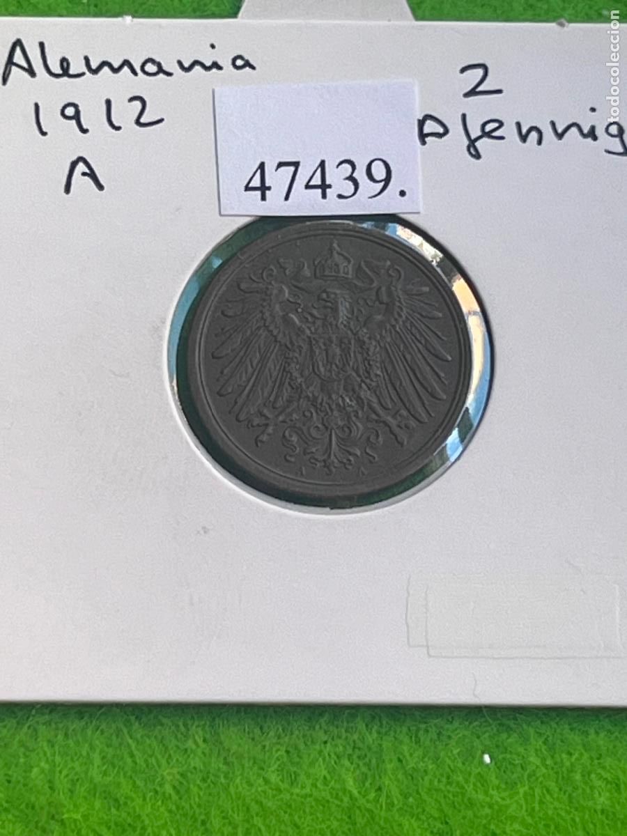 Monedas antiguas de Europa: Alemania 2 pfennig 1912 A, 2&ordm; Imperio, Segundo Reich