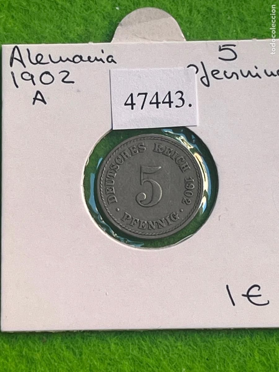 Monedas antiguas de Europa: Alemania 5 pfennig 1902 A, 2&ordm; Imperio, Segundo Reich